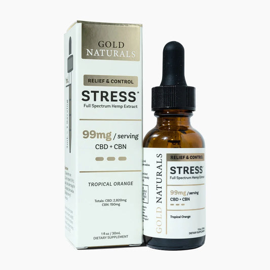 Gold Naturals Stress Tincture – 30 mL Heavy (Gray Background)