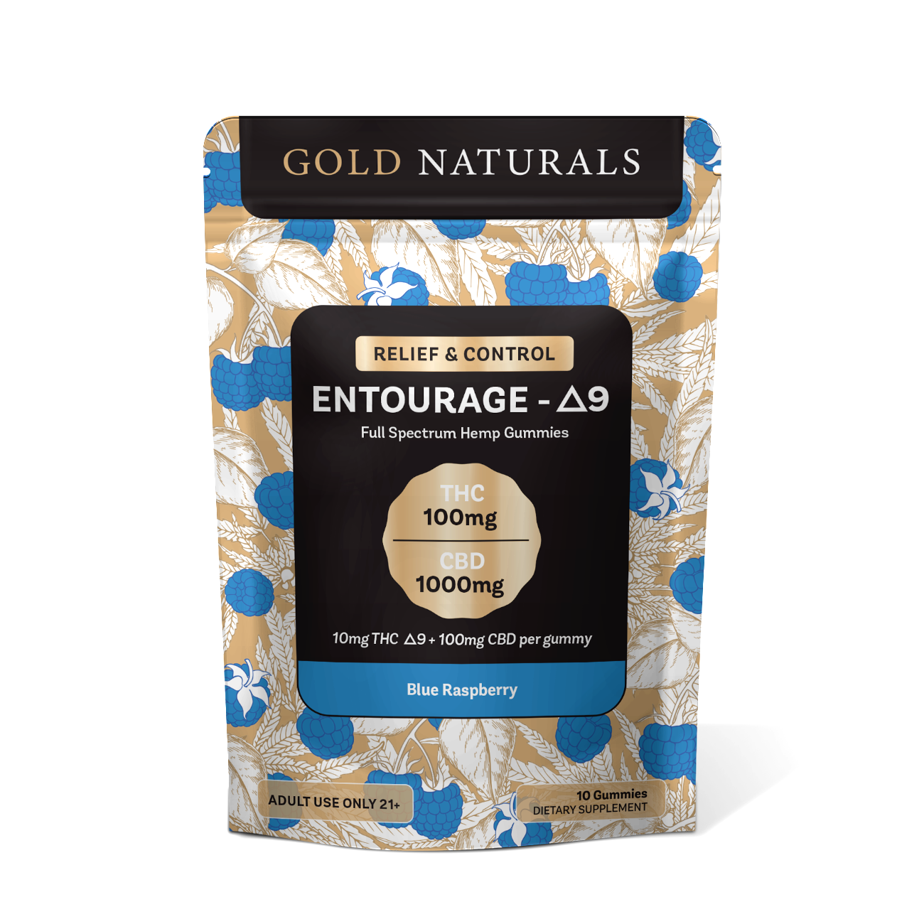 Gold Naturals Blue Raspberry Δ9 THC Gummies – 10 Pack, Full Spectrum Hemp Extract