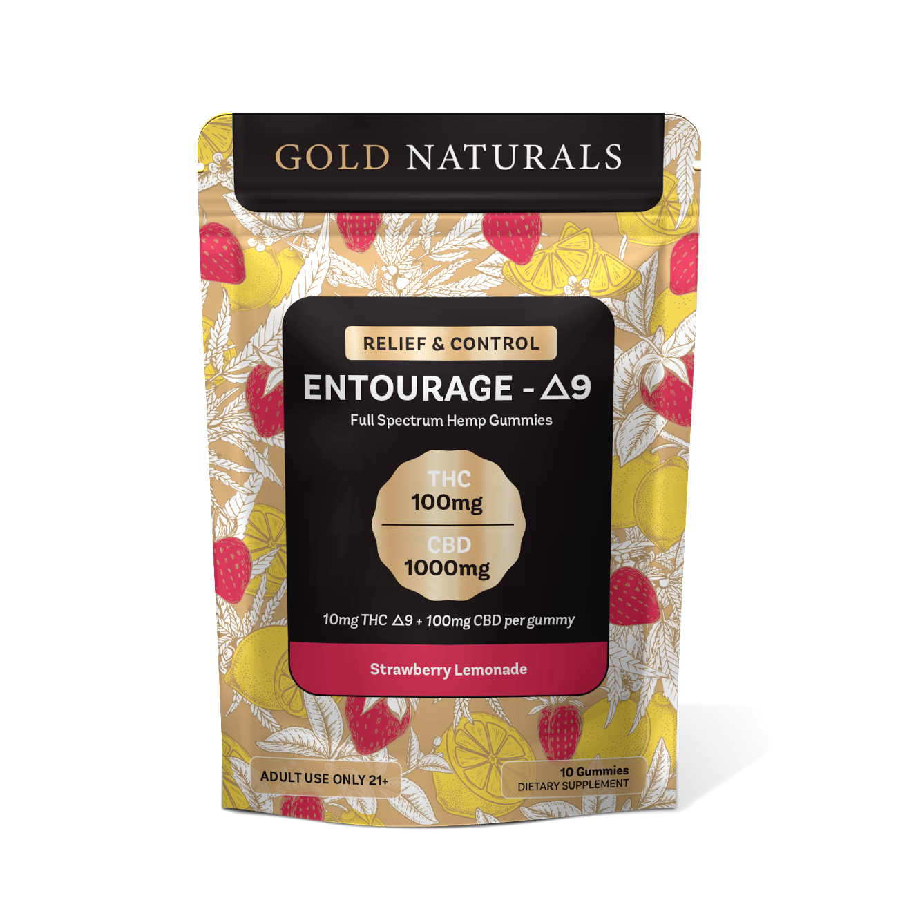 Gold Naturals Strawberry Lemonade Δ9 THC Gummies – 10 Pack, Full Spectrum Hemp Extract