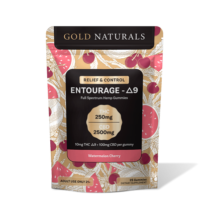 Entourage Δ9 THC Gummies for Relaxation, Stress Relief, and Better Sleep – Full Spectrum Hemp Extract Full-Spectrum Δ9 THC Gummies with CBD for Sleep and Relaxation
Δ9 THC Gummies for Stress Relief, Relaxation, and Sleep – Full Spectrum Hemp watermelon cherry